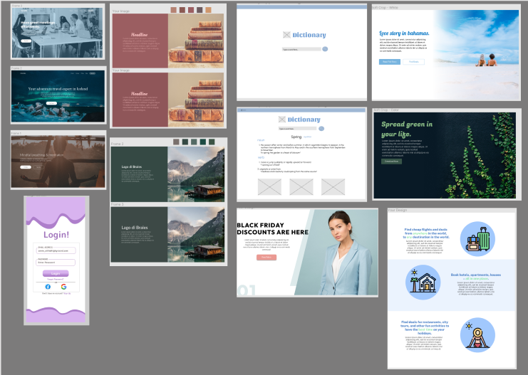 Picture of figma landing pages I created for practice