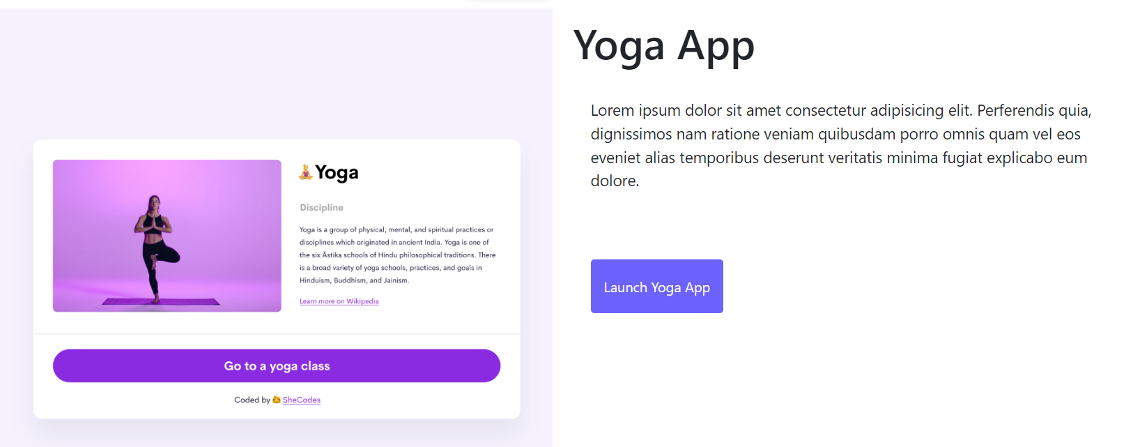 Picture of a landing page I created for practice